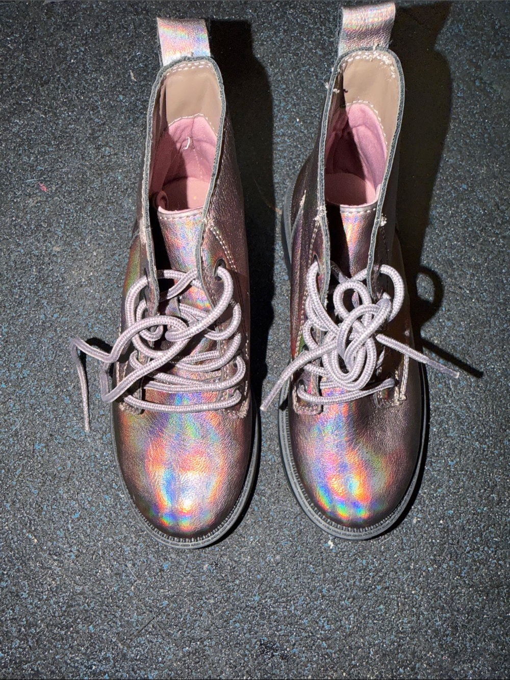 Old Navy Holographic Lace-Up Boots in Iridescent Pink
